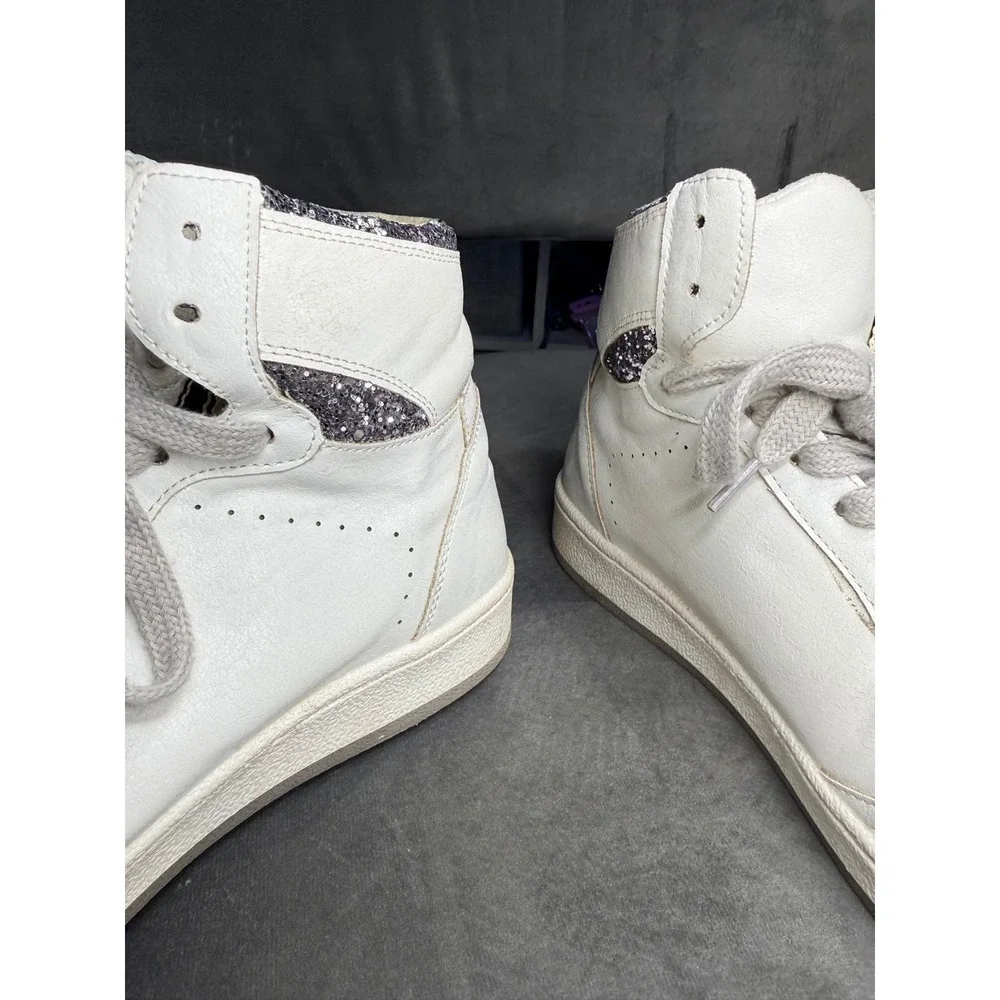 Shu Shop White High Top Sneakers Black Glitter Star Womens‎ Size 8